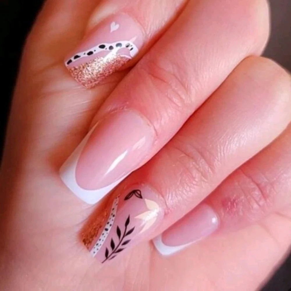 2/$16 Boho Leaf French Manicure Press On Nails